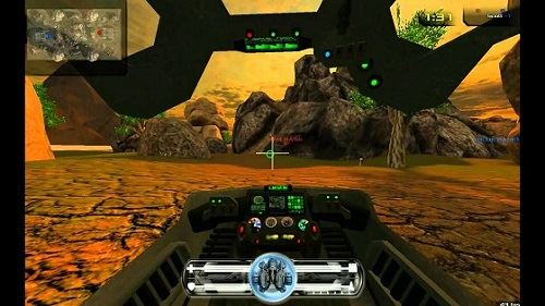 A first person view screenshot of a xonotic vehicle.
